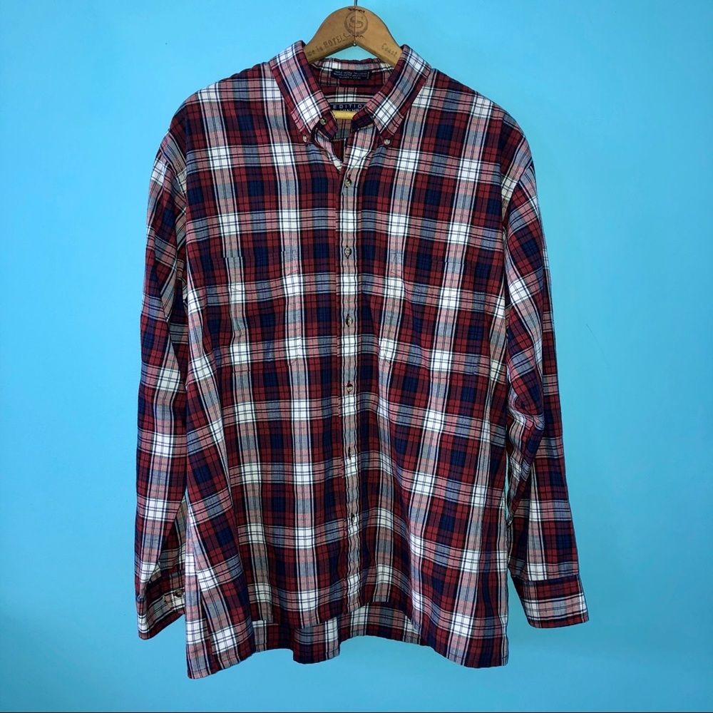 Red White & Blue Plaid Long Sleeve Button Down Country USA